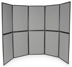 129"w Floor Standing Hook & Loop Display Board, 10 Panels, Double Sided - Gray
