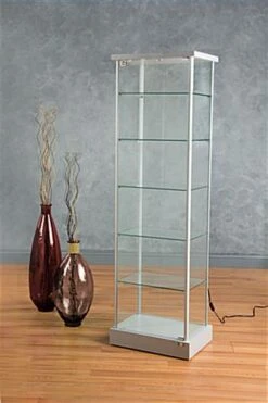 21.5" Glass Display Case With 5 Shelves, Top Lights, Wheels, Hinged Door - Silver -LuxeDisplay Shop 153cpledsl.renv preview