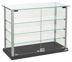 Glass Showcase W/ Clear Glass Top & (3) Shelves, (2) Locking Door - Black