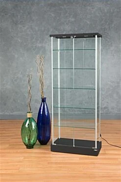 29" Glass Display Case W/ 5 Shelves, Top Lights, Wheels, Hinged Door - Black -LuxeDisplay Shop 173cpledbv.renv preview