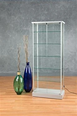 29" Glass Display Case W/ 5 Shelves, Top Lights, Wheels, Hinged Door - Silver -LuxeDisplay Shop 173cpledsl.renv preview
