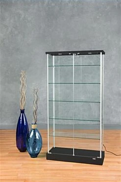 37" Glass Display Case W/5 Shelves, 2 Top Lights, Hidden Wheels & Hinged Door - Black -LuxeDisplay Shop 193cpledbv.renv preview