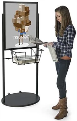 22 X 28 Poster Stand With Wheels, Double Sided With Steel Basket - Black 11 22 X 28 Poster Stand With Wheels, Double Sided With Steel Basket - Black -LuxeDisplay Shop 2228vbsb.renv preview