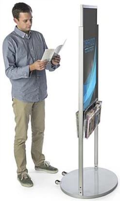 24x36 Poster Floor Stand, 4"/8.5"w, 6/10 Pockets, Double Sided, Wheels - Silver -LuxeDisplay Shop 2436vpc10s.renv preview