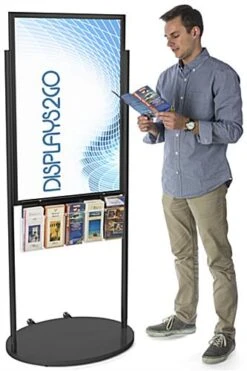 24x36 Poster Floor Stand, 4"/8.5"w, 3/5 Pockets, Double Sided, Wheels - Black -LuxeDisplay Shop 2436vpc5b.renv preview