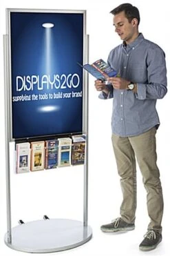 24x36 Poster Floor Stand, 4"/8.5"w, 3/5 Pockets, Double Sided, Wheels - Silver -LuxeDisplay Shop 2436vpc5s.renv preview