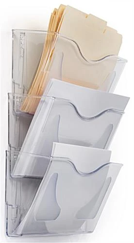 3 Pocket Wall File Holder Fits Letter Sizes - Clear Acrylic 4 3 Pocket Wall File Holder Fits Letter Sizes - Clear Acrylic - Image 2