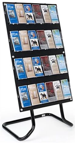 4-Tiered Literature Floor Stand, 4"/8.5"w, 12-24 Pockets – Black