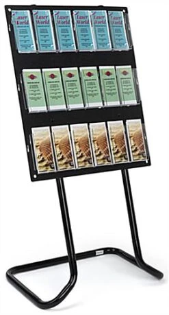3-Tiered Literature Floor Stand, 4"/8.5"w, 9-18 Pockets – Black