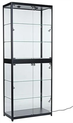 Portable Display Case W/Top & Side Lights, Locking Hinged Door, Carrying Case - Black
