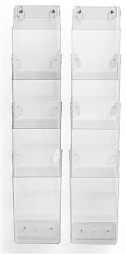 Acrylic Brochure Wall Rack, 4"w, 8 Pockets, Half View - Clear