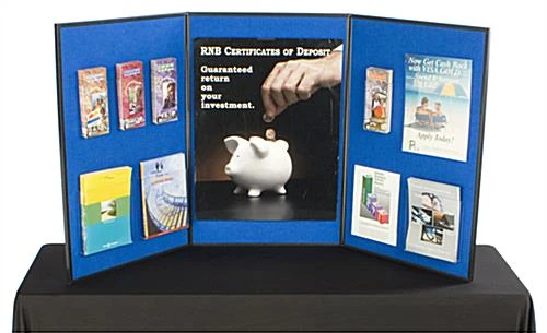 72"w Tabletop Hook & Loop Display & Write-on Board, 3 Panels - Blue & White 4 72"w Tabletop Hook & Loop Display & Write-on Board, 3 Panels - Blue & White - Image 2