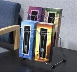 2-Tiered Brochure Holder For Tabletops, 4 Pockets Store 4 X 9 Pamphlets - Chrome