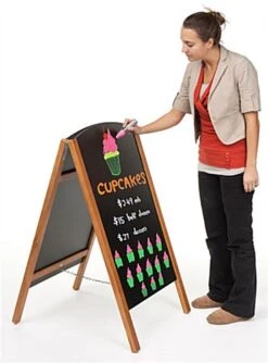 21 X 34 Write-On Board A-Frame, Chalk & Wet Erase, Double Sided, Teak Frame - Black -LuxeDisplay Shop af2134rmte.ra3 preview