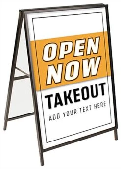 30 X 40 Sidewalk Sign, Double Sided, "Open For Takeout" Posters, Custom Text - Black