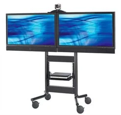 TV Cart With 2 Mounts For Monitor 32 To 55", Height-adjustable Camera Shelf - Black