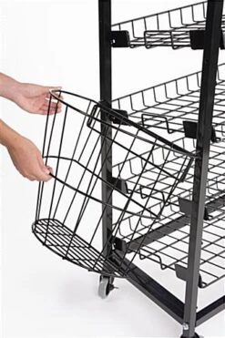 Bakery Display Rack W/ Wheels, 4 Shelves, 2 Side Baskets & Header - Black -LuxeDisplay Shop bakcrtb basket preview