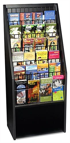 6-Tiered Wood Literature Floor Stand, 4"/8.5w", 12/24 Pockets - Black