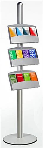 3-Tiered Brochure Floor Stands, 4", 6/12 Pockets - Silver