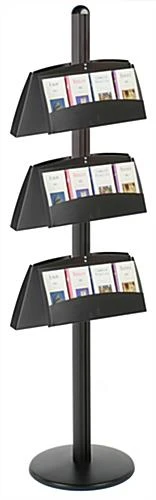 3-Tiered Brochure Floor Stands, 4"w, 12/24 Pockets, Double Sided - Black