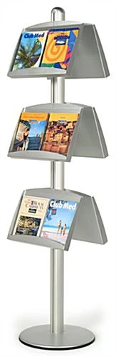 3-Tiered Literature Floor Stands, 4"/8.5"w, 12/24 Pockets, Double Sided - Silver