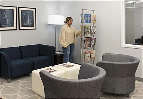 4-Tiered Literature Floor Stand, 4"/8.5"w, 16/32 Pockets, Double Sided - Silver 9 4-Tiered Literature Floor Stand, 4"/8.5"w, 16/32 Pockets, Double Sided - Silver - Image 7