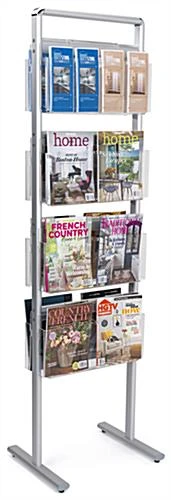 4-Tiered Literature Floor Stand, 4"/8.5"w, 16/32 Pockets, Double Sided - Silver