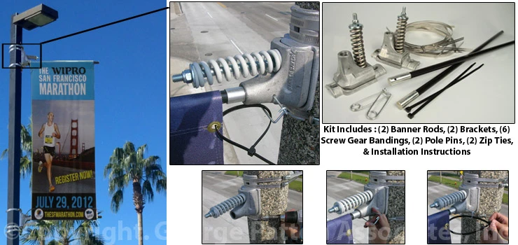 Deluxe Street Pole Brackets W/ Wind Resistant Springs, Hold (1) 30"w Banner - Silver 3 Deluxe Street Pole Brackets W/ Wind Resistant Springs, Hold (1) 30"w Banner - Silver