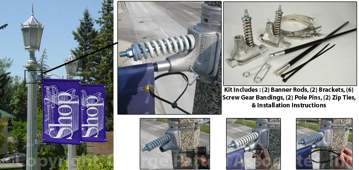 Deluxe Street Pole Brackets W/ Wind Resistant Springs, Hold (1) 36"w Banner - Silver 3 Deluxe Street Pole Brackets W/ Wind Resistant Springs, Hold (1) 36"w Banner - Silver