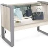47" Tempered Glass Display Case, Top LED Lights, Locking Sliding Door - Gray