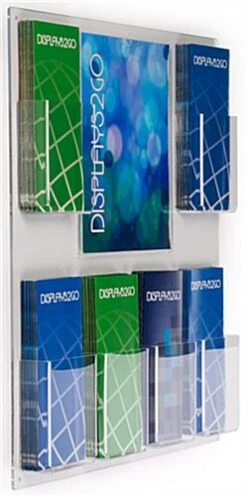 8.5 X 11 Sign Holder For Wall With Brochure Holders, 4"w, 6 Pockets - Clear 5 8.5 X 11 Sign Holder For Wall With Brochure Holders, 4"w, 6 Pockets - Clear -LuxeDisplay Shop clrb8564.rw preview
