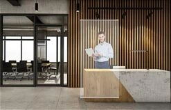 Vinyl Sneeze Shield With Aluminum Snap Rails, Ceiling Hanging - Clear 17 Vinyl Sneeze Shield With Aluminum Snap Rails, Ceiling Hanging - Clear -LuxeDisplay Shop clrhb3672.ra6a preview