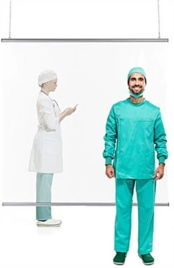 Vinyl Sneeze Shield With Aluminum Snap Rails, Ceiling Hanging - Clear -LuxeDisplay Shop clrhb4848.ra6 preview