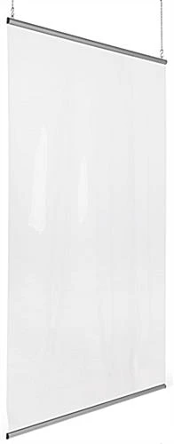 Vinyl Sneeze Shield With Aluminum Snap Rails, Ceiling Hanging - Clear