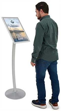 11 X 17 Menu Stand For Floor, Snap Open, Curved Post - Silver -LuxeDisplay Shop cmb1117.ra2 preview