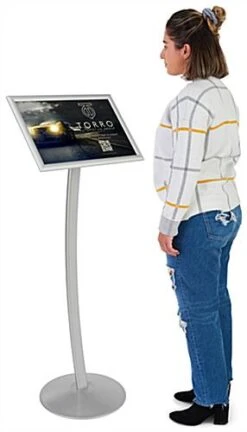 17 X 11 Menu Stand For Floor, Snap Open, Curved Post - Silver -LuxeDisplay Shop cmb1711l.ra2 preview