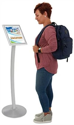 8.5 X 11 Menu Stand For Floor, Snap Open, Curved Post - Silver -LuxeDisplay Shop cmb8511.ra2 preview