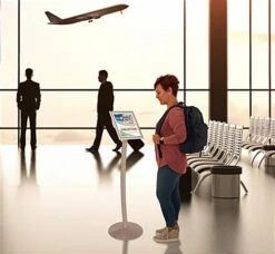 8.5 X 11 Menu Stand For Floor, Snap Open, Curved Post - Silver -LuxeDisplay Shop cmb8511.ra3 preview