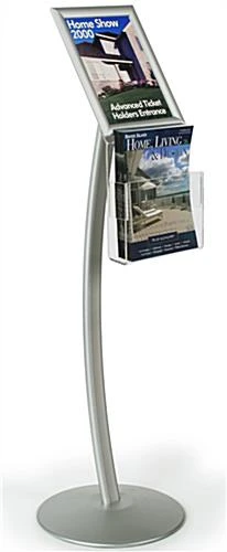 8.5 X 11 Sign Stand With Literature Pocket, 4"/8.5"w, Curved, Snap Open - Silver