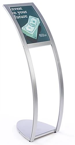 11 X 17 Menu Stand For Floor, Top Insert, C-shaped Curve - Silver 3 11 X 17 Menu Stand For Floor, Top Insert, C-shaped Curve - Silver