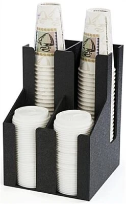 Cup & Lid Organizer, 4 Compartments, Tabletop Or Wall Mount - Black