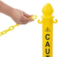 QueuePole.Outdoor Yellow Stanchion Post W/ 6.5’ Yellow Linked Chain, Caution Message -LuxeDisplay Shop crctwsctyw.ra3 preview