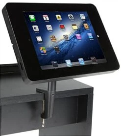 61"w Portable Counter With Clamp-on IPad Enclosure And Interior Shelves - Black -LuxeDisplay Shop ctr5ipdcbk.ra4 preview
