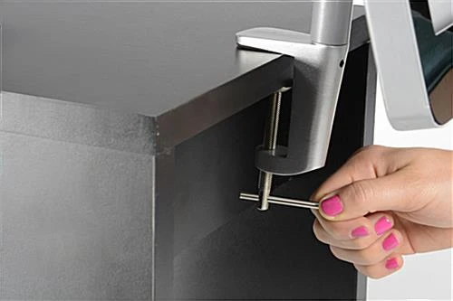 31"w Portable Counter W/ Header, Inner Shelf, Clamping IPad Enclosure - White 8 31"w Portable Counter W/ Header, Inner Shelf, Clamping IPad Enclosure - White - Image 6