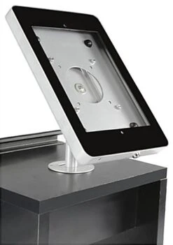 31"w Portable Counter W/ Header, Inner Shelf, Screw-On IPad Enclosure - White -LuxeDisplay Shop ctrpipdgsl.ra3 preview