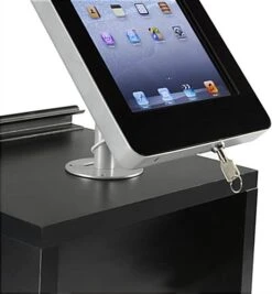 31"w Portable Counter W/ Header, Inner Shelf, Screw-On IPad Enclosure - White -LuxeDisplay Shop ctrpipdgsl.ra5 preview