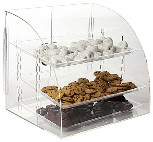 Acrylic Food Display Case With (3) Removable Trays, Curved Front 3 Acrylic Food Display Case With (3) Removable Trays, Curved Front