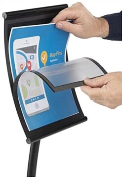 8.5 X 11 Menu Stand For Floor With Magnetic Lens, Concave Curved Frame - Black -LuxeDisplay Shop cvrfl8511b.ra3 preview