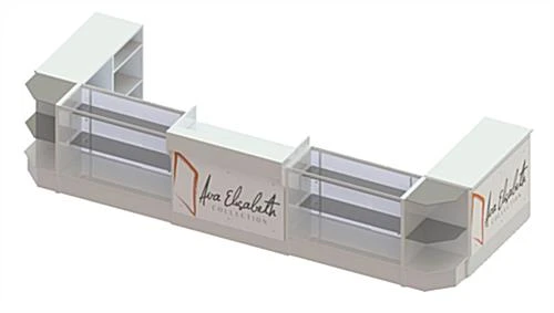 White Store Counter Configuration W/ 7 Components, Custom Printed Graphic Panels 4 White Store Counter Configuration W/ 7 Components, Custom Printed Graphic Panels - Image 2