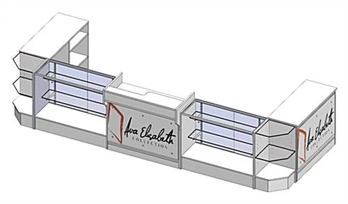 White Store Counter Configuration W/ 7 Components, Custom Printed Graphic Panels 3 White Store Counter Configuration W/ 7 Components, Custom Printed Graphic Panels